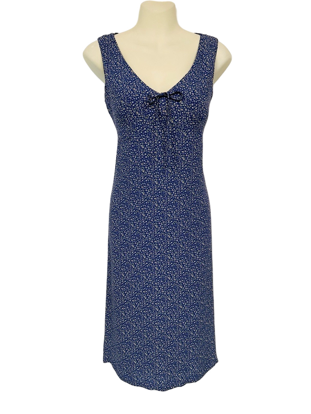 Y2K GAP Floral Sleeveless Dress Blue Ditsy V-Neck Lined Summer Midi dress Small